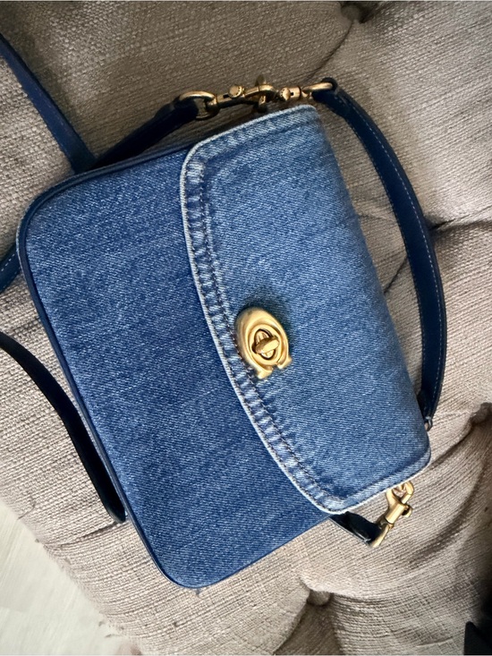 Coach Handbags - Coach tabby chain Denim Crossbody with Gold Turnlock and Navy Trim